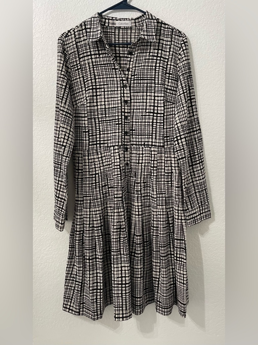Calvin Klein Black and White Grid Print Dress